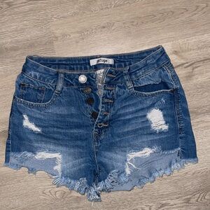 Refuge Women's Frayed Hem Blue Jean Shorts